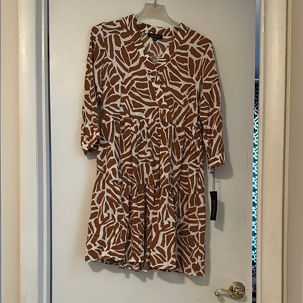 Rachel Zoe Brown and White Ruffled Wrap Dress